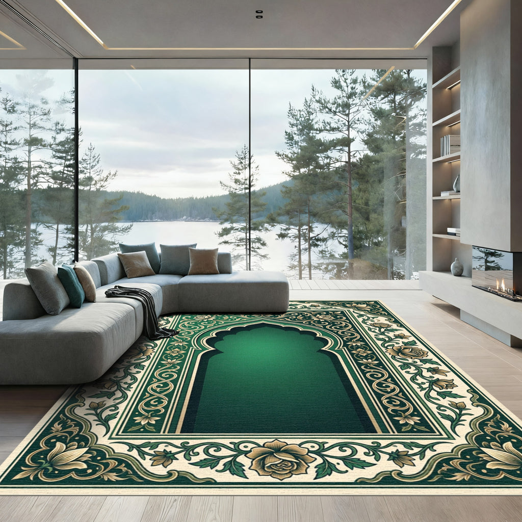 Emerald Floral Arch Ornamental Border Rug