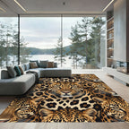 Bold Golden Leopard Face Mosaic Rug