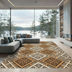 Gilded Geometric Lattice Interlocking Square Tile Rug