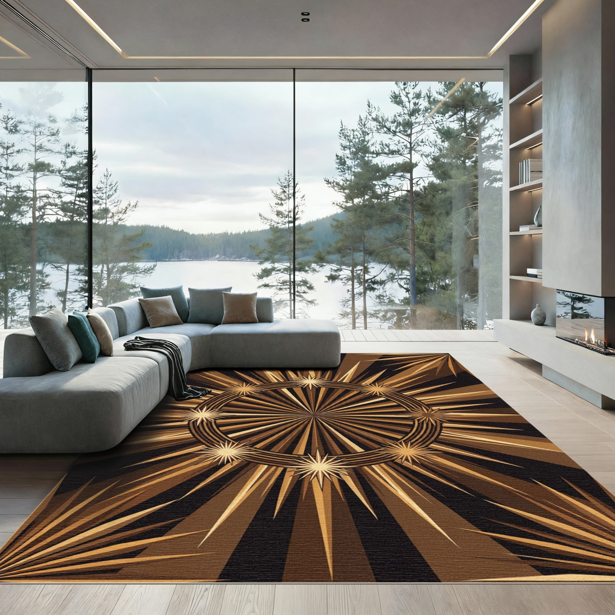 Golden Starburst Sun Rays Rug