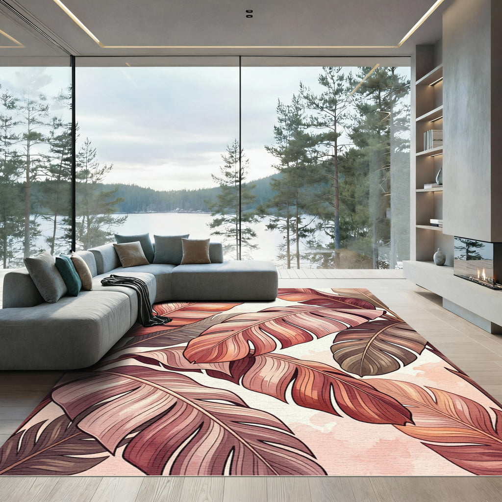 Rose Gold Tropical Banana Leaf Rug
