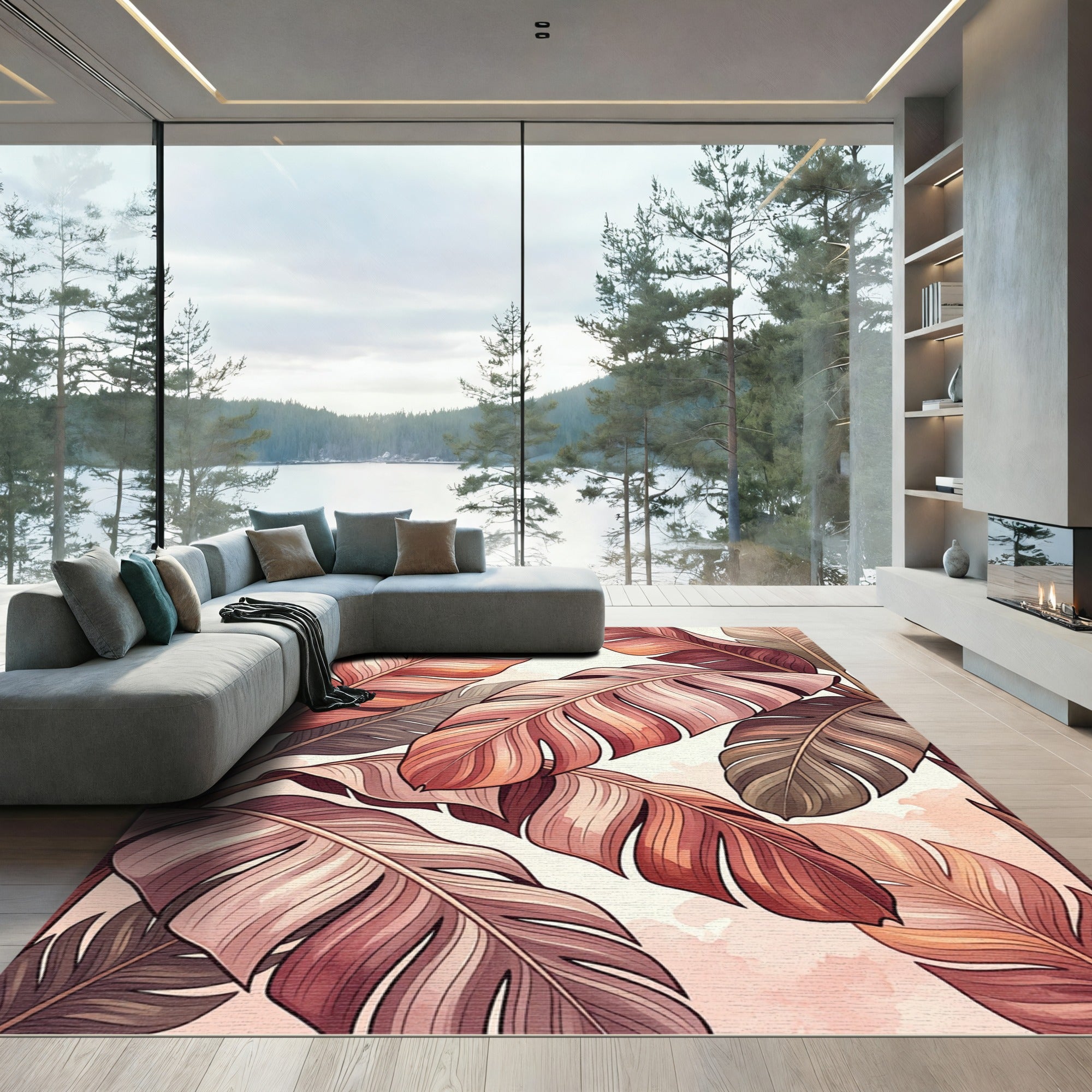 Rose Gold Tropical Banana Leaf Rug
