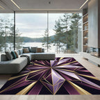 Geometric Plum and Gold Crystal Star Rug
