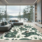 Whimsical Sage Rabbit and Clover Meadow Rug