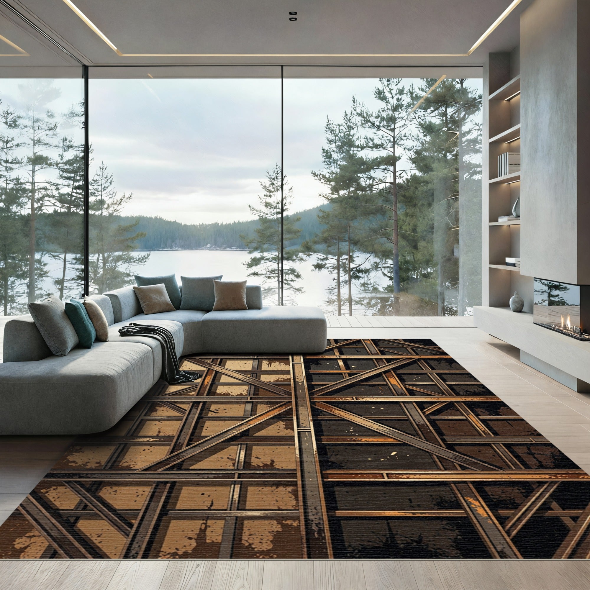 Industrial Brown Steel Frame Rug