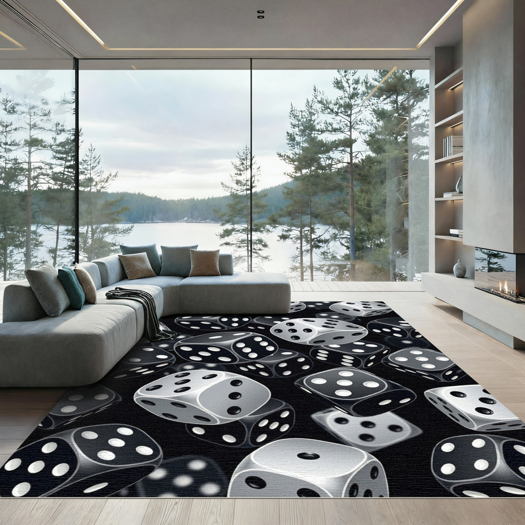 Monochromatic Floating Dice Geometric Composition Rug