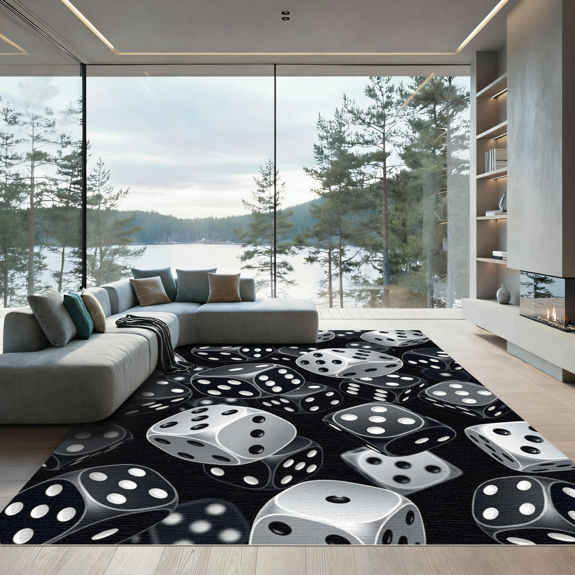 Monochromatic Floating Dice Geometric Composition Rug
