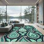 Elegant Teal Paisley Floral Scroll Area Rug