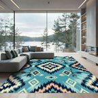 Teal Southwestern Arrow Diamond Folk Rug