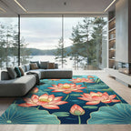 Elegant Pink Lotus Flower Pond Art Rug