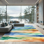 Coastal Watercolour Landscape Stripes Rug