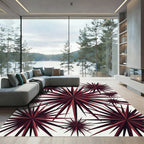 Dark Crimson Geometric Sunburst Art Rug