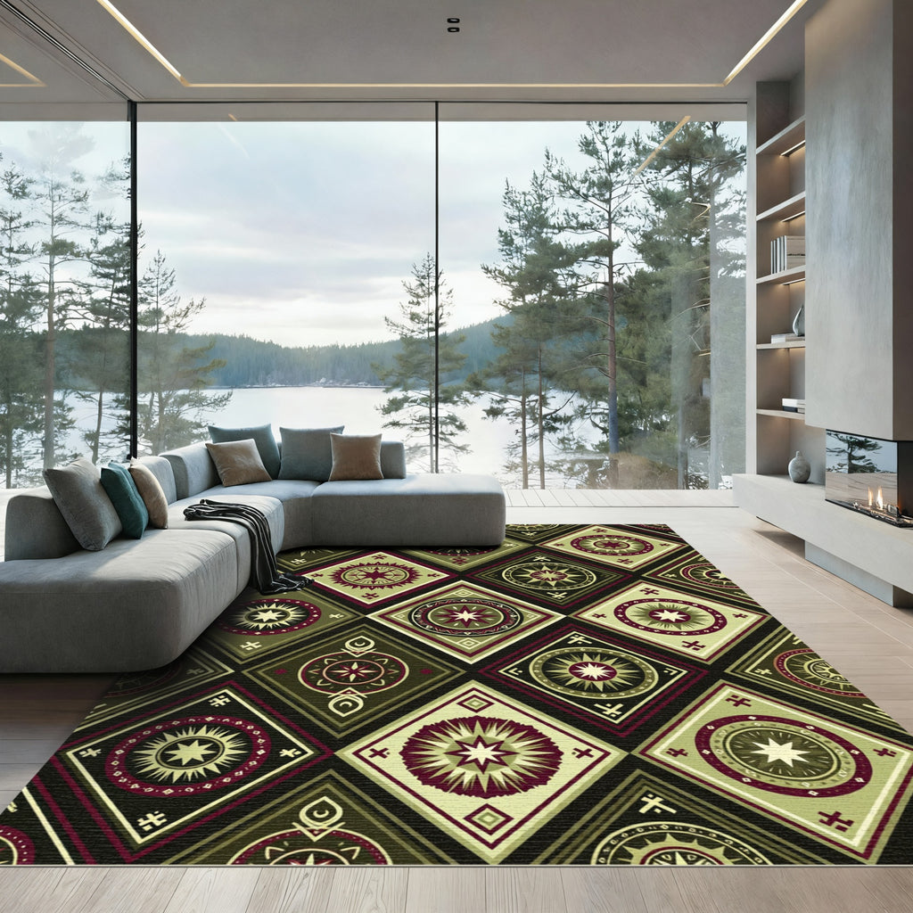 Geometric Diamond Sunburst Motif Rug
