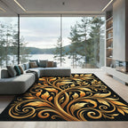 Elegant Golden Swirling Foliage Vine Rug
