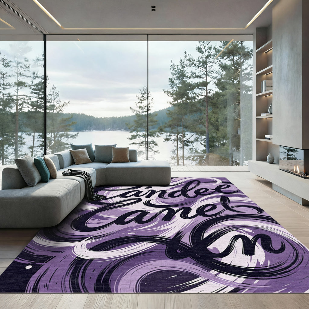 Abstract Swirling Lavender Brush Stroke Art Rug