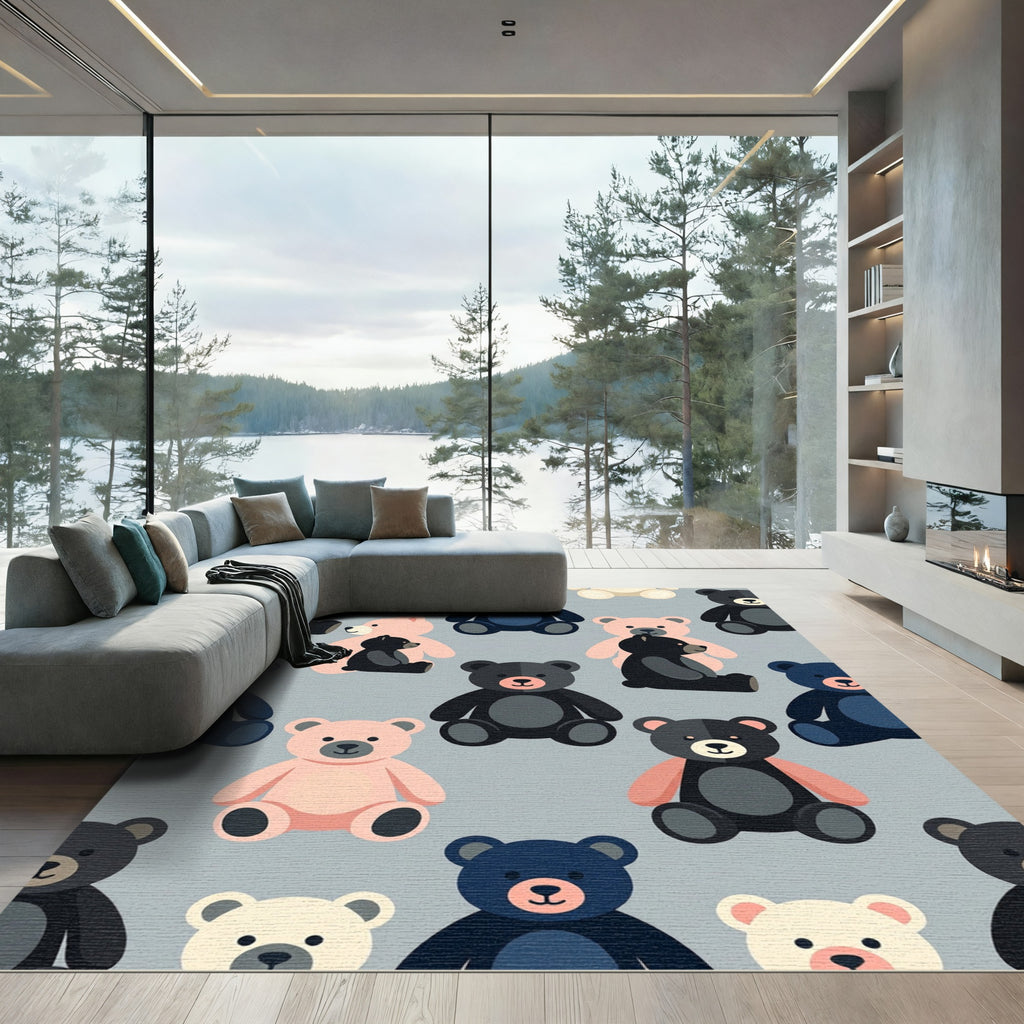 Playful Multi Colored Teddy Bear Accent Rug