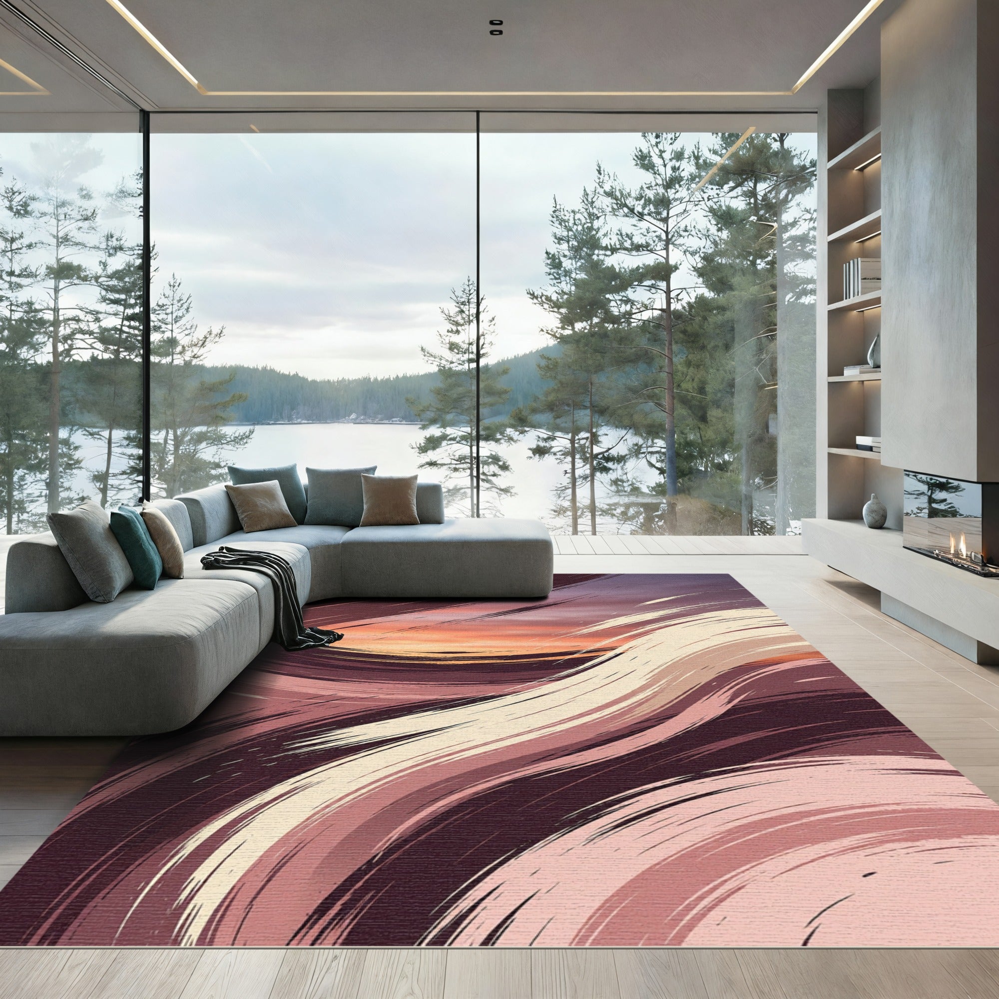 Ethereal Sunset Swirl Abstract Flow Rug