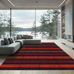 Deep Red Orange Horizontal Stripe Rug