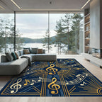 Art Deco Golden Music Note Navy Rug