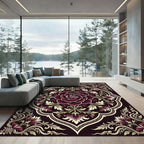 Deep Burgundy Floral Medallion Floret Rug