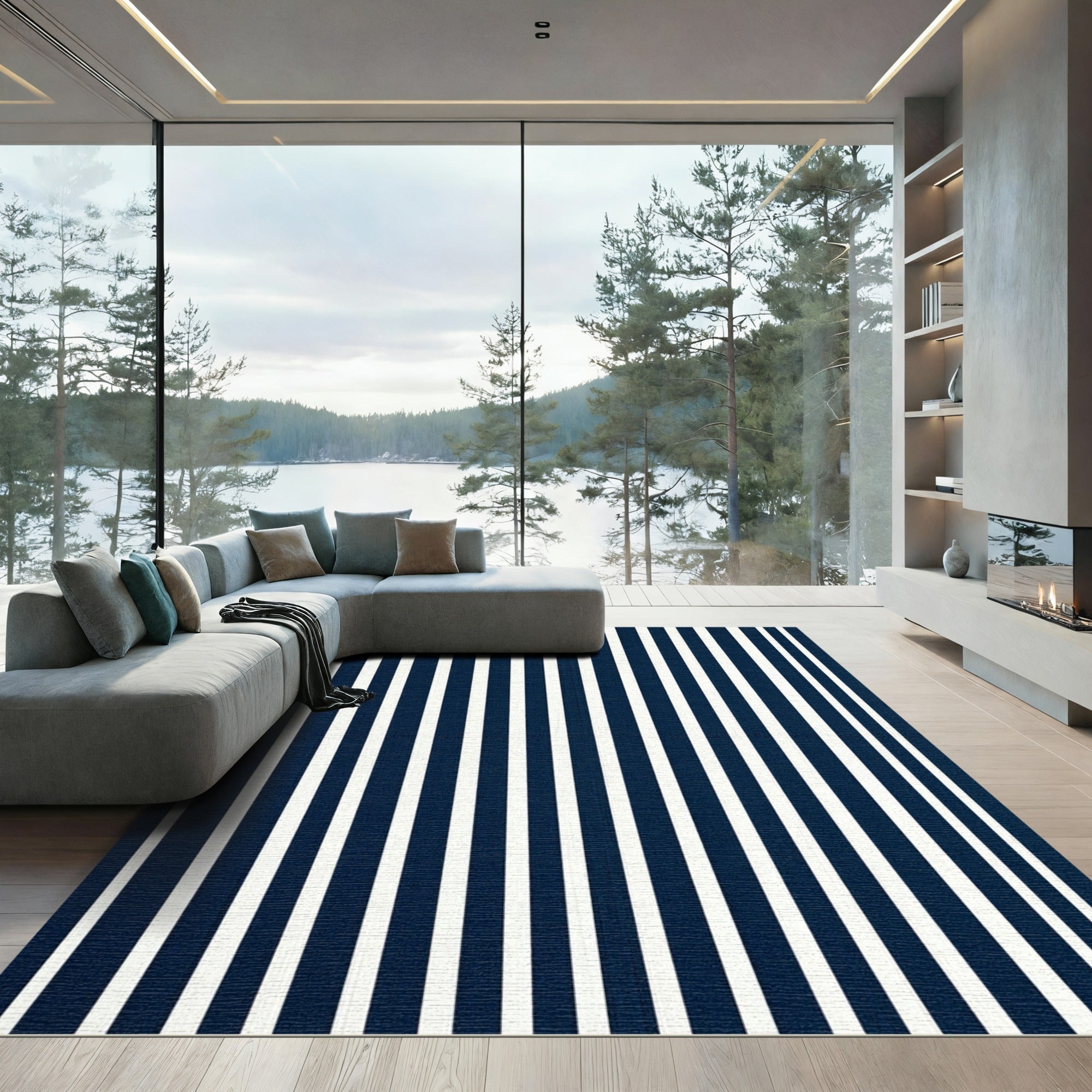 Deep Blue Stripe Art Rug