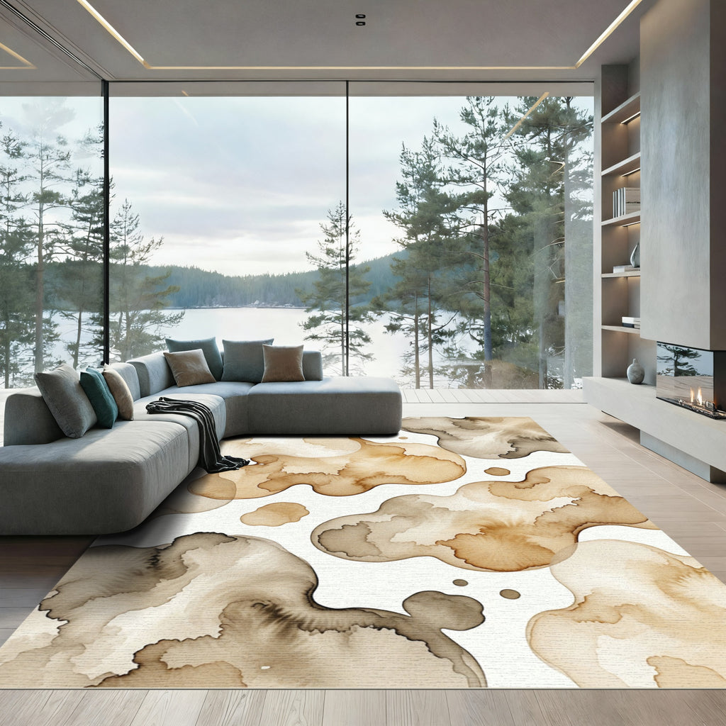 Organic Neutral Coffee Ink Blot Rug