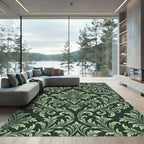 Ornate Sage Green Damask Scroll Rug