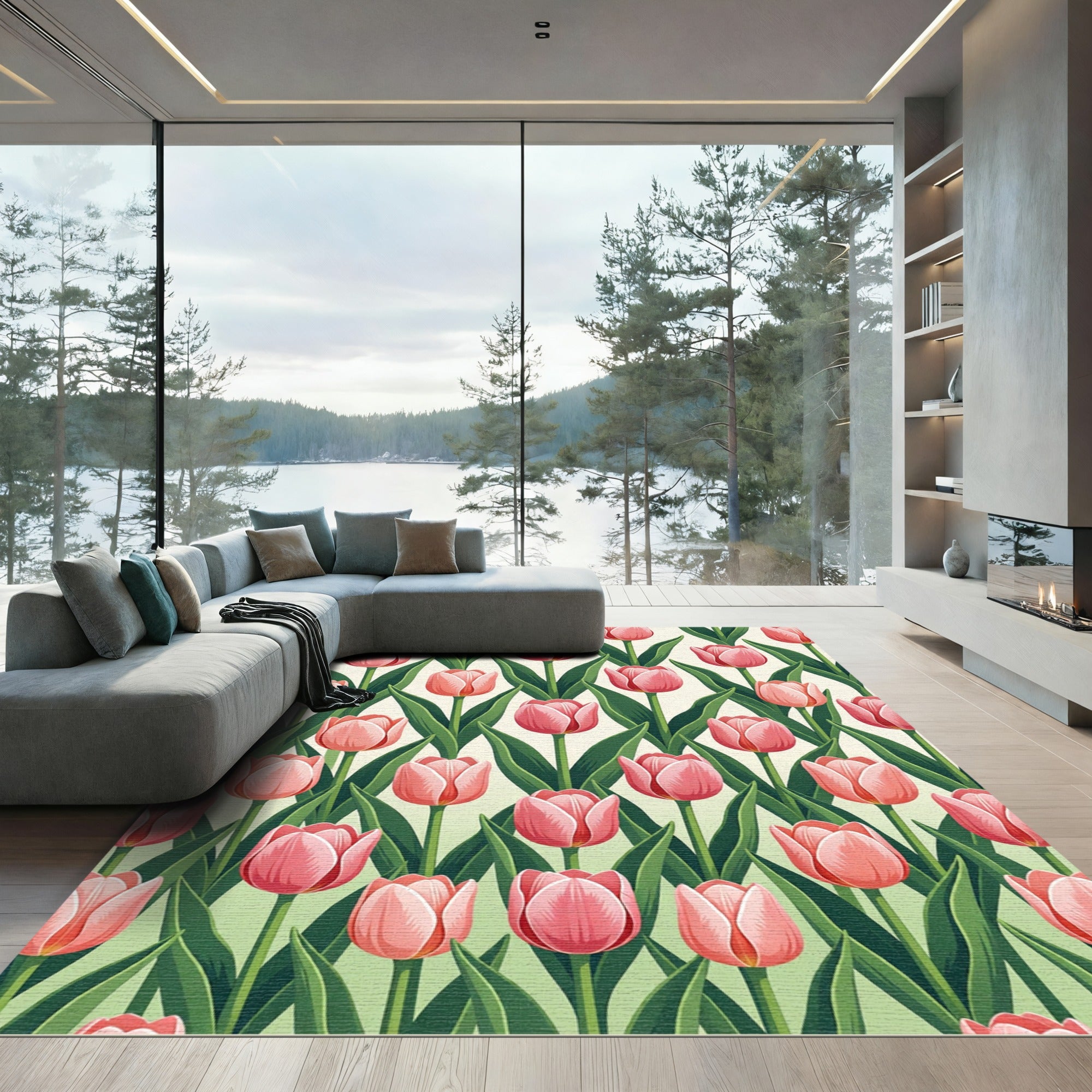 Pink Tulip Garden Pattern Rug