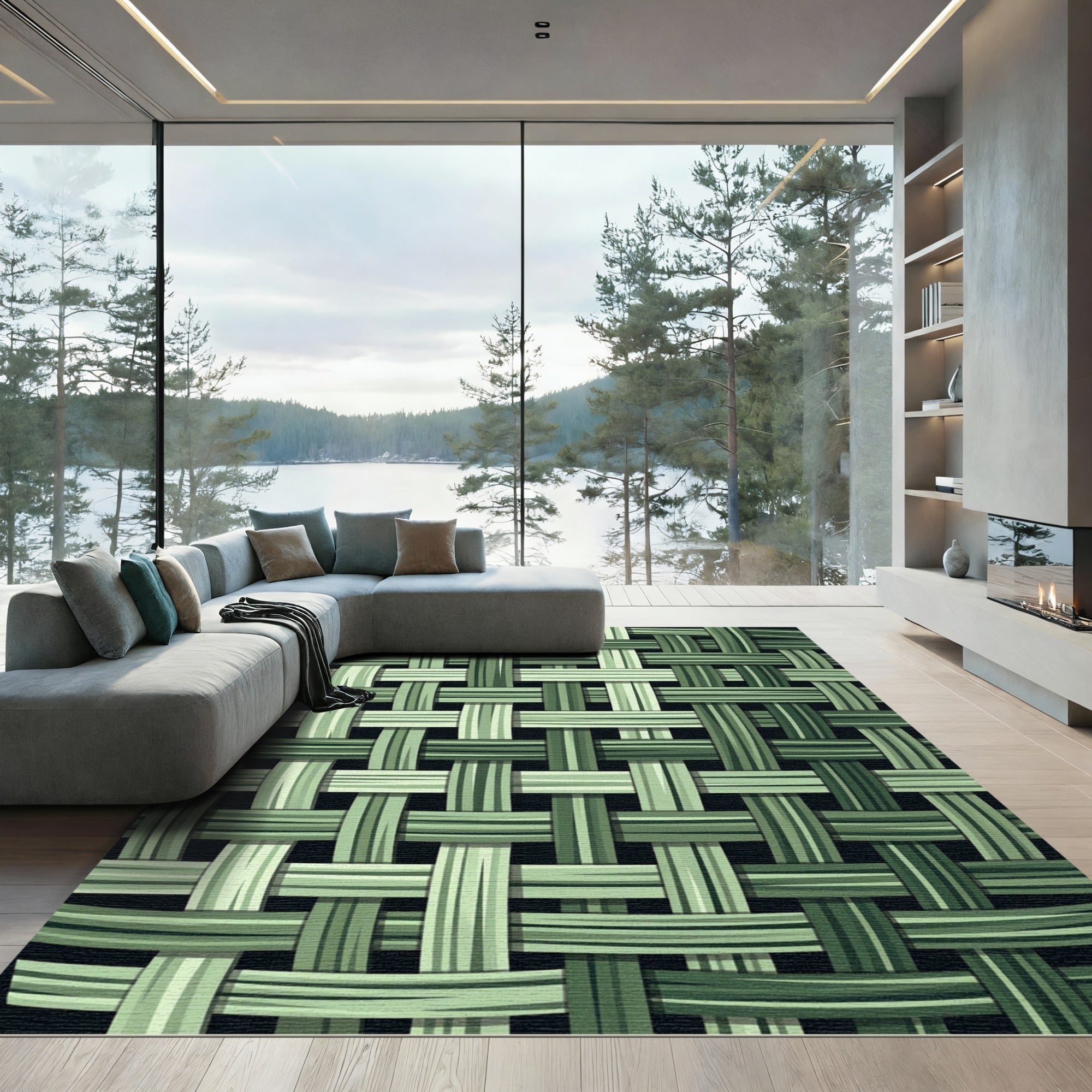 Green Woven Basket Weave Rug