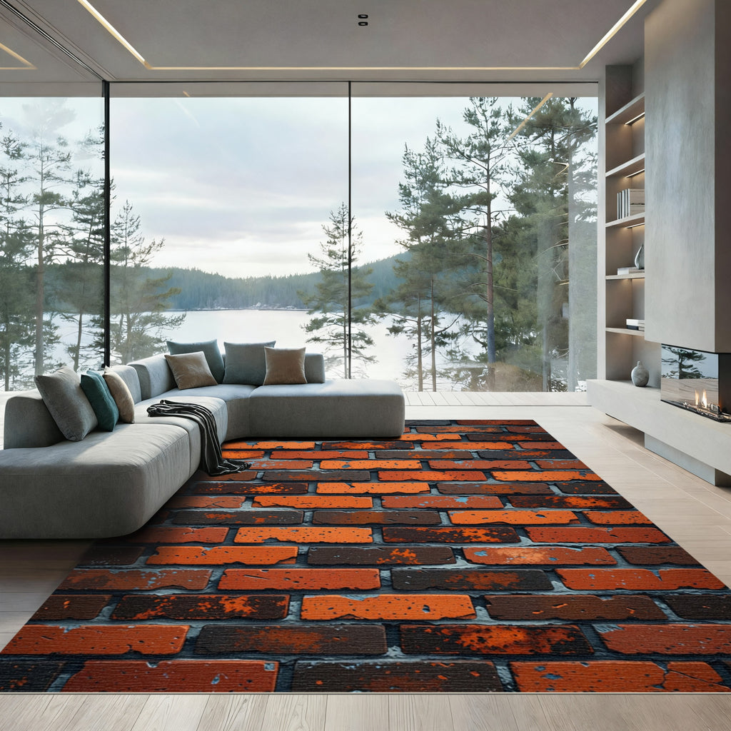 Weathered Industrial Red Brick Texture Rug