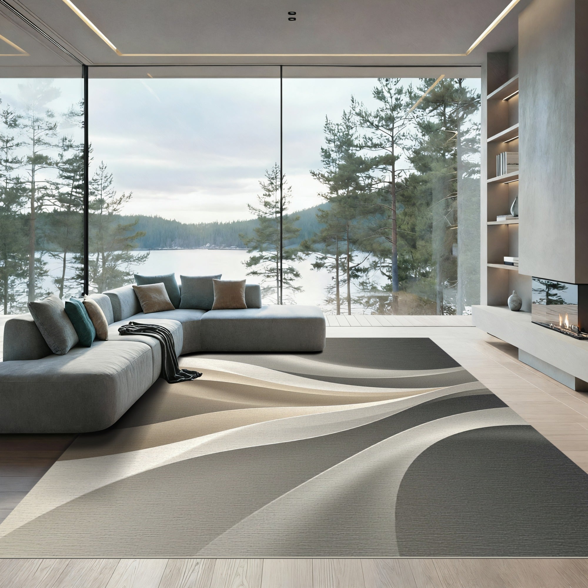 Minimalist Neutral Cream Flowing Wave Rug
