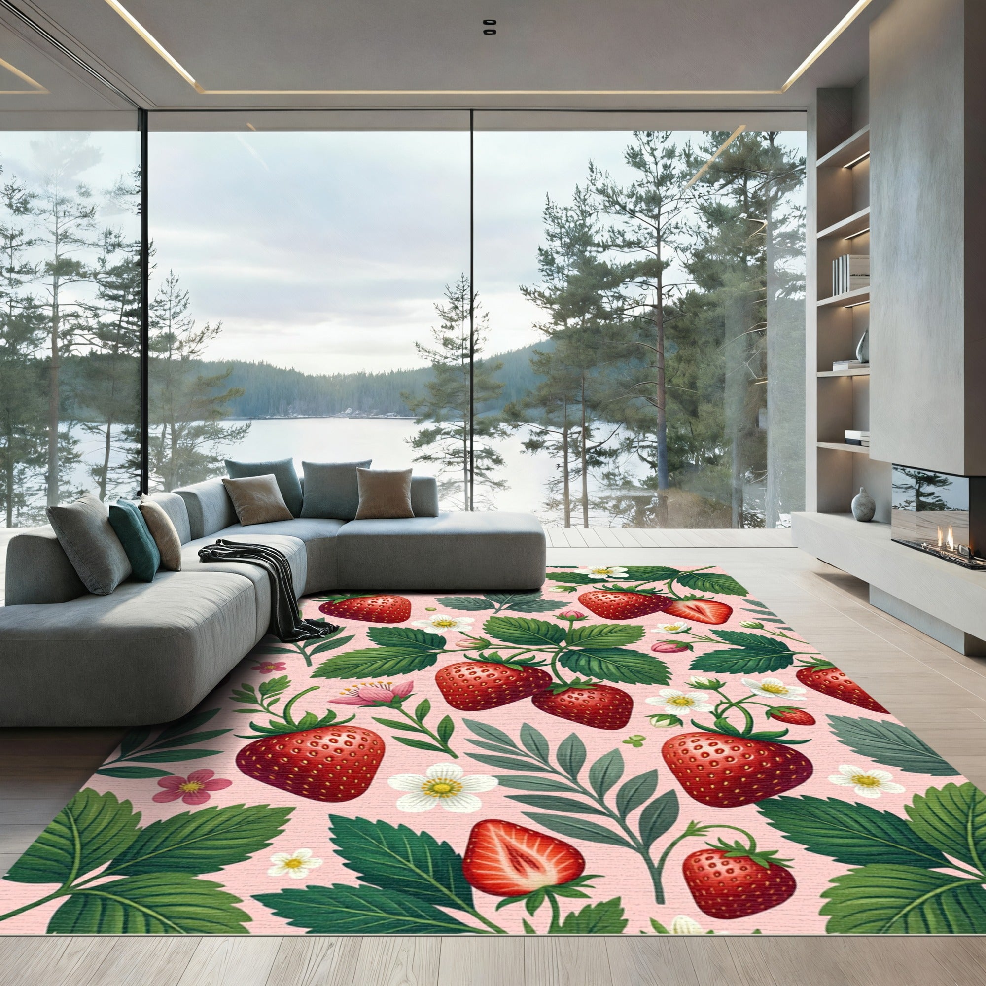 Sweet Strawberry Garden Botanical Arrangement Rug