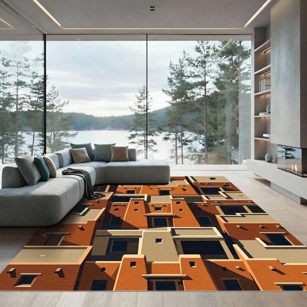 Terracotta Pueblo Architectural Collage Rug