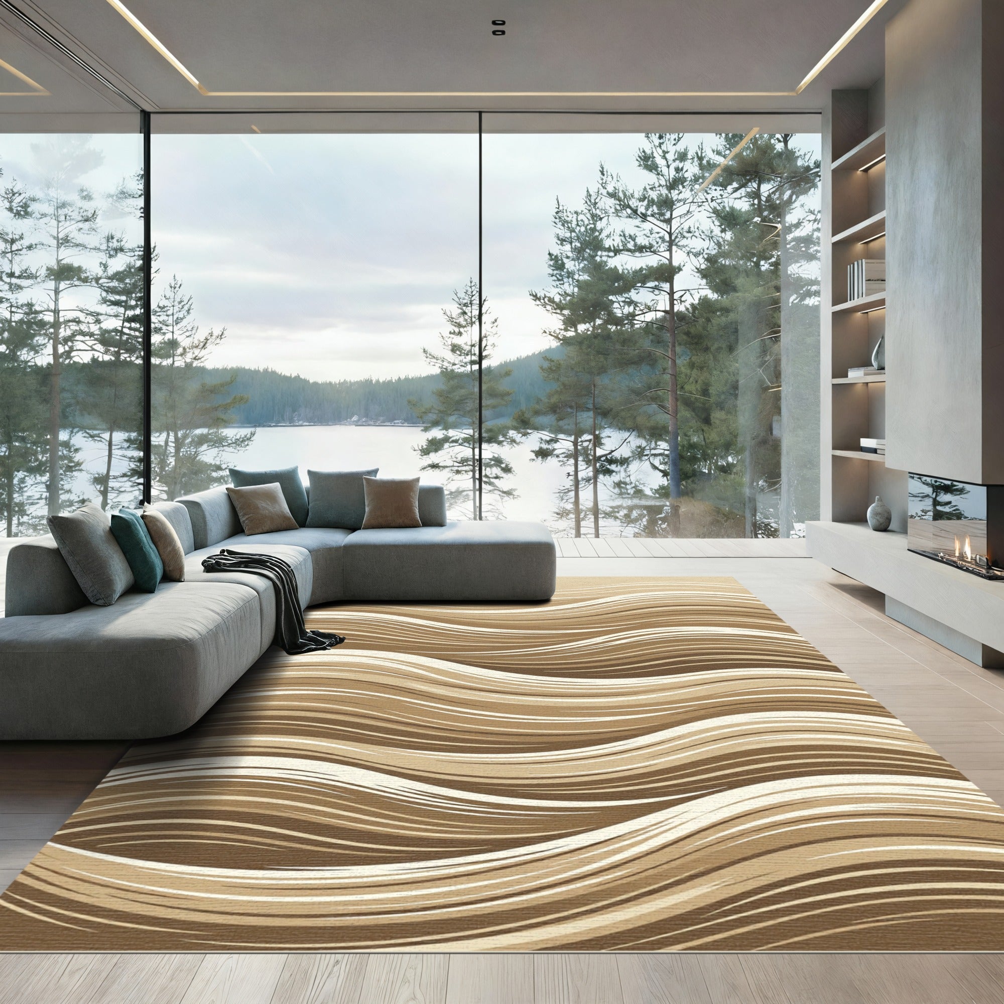 Sandy Tan Wavy Stripe Rug