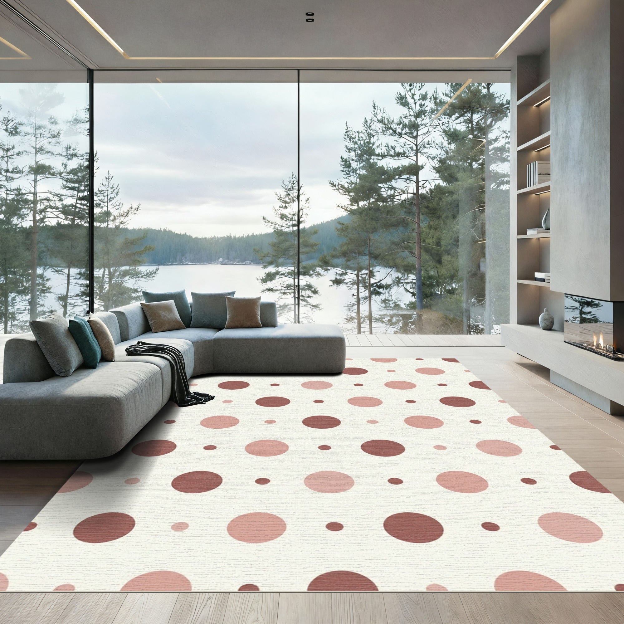 Cream Brown Polka Dot Circle Rug