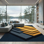 Dark Blue Gold Staggered Stripes Rug