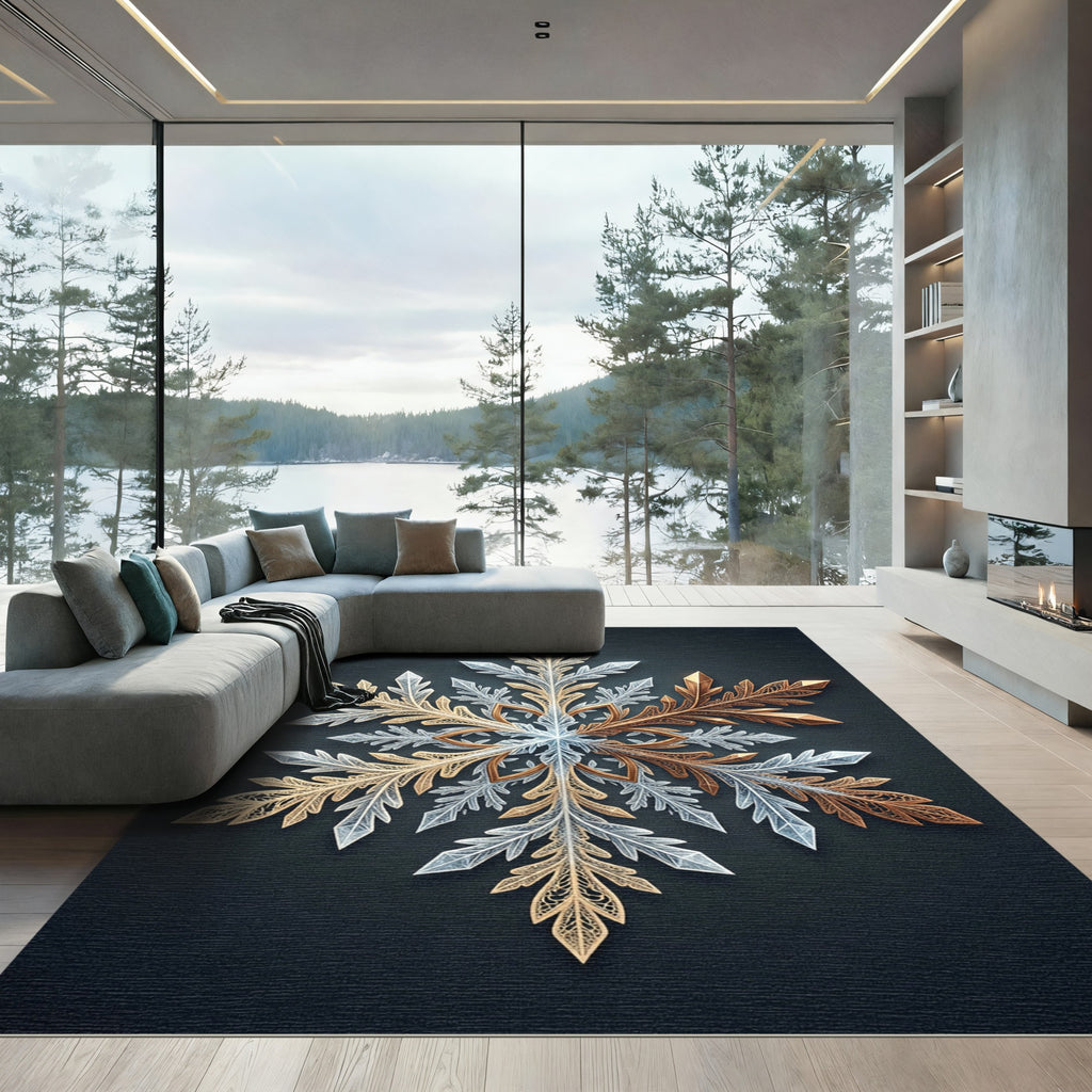 Metallic Gold and Silver Snowflake Rug