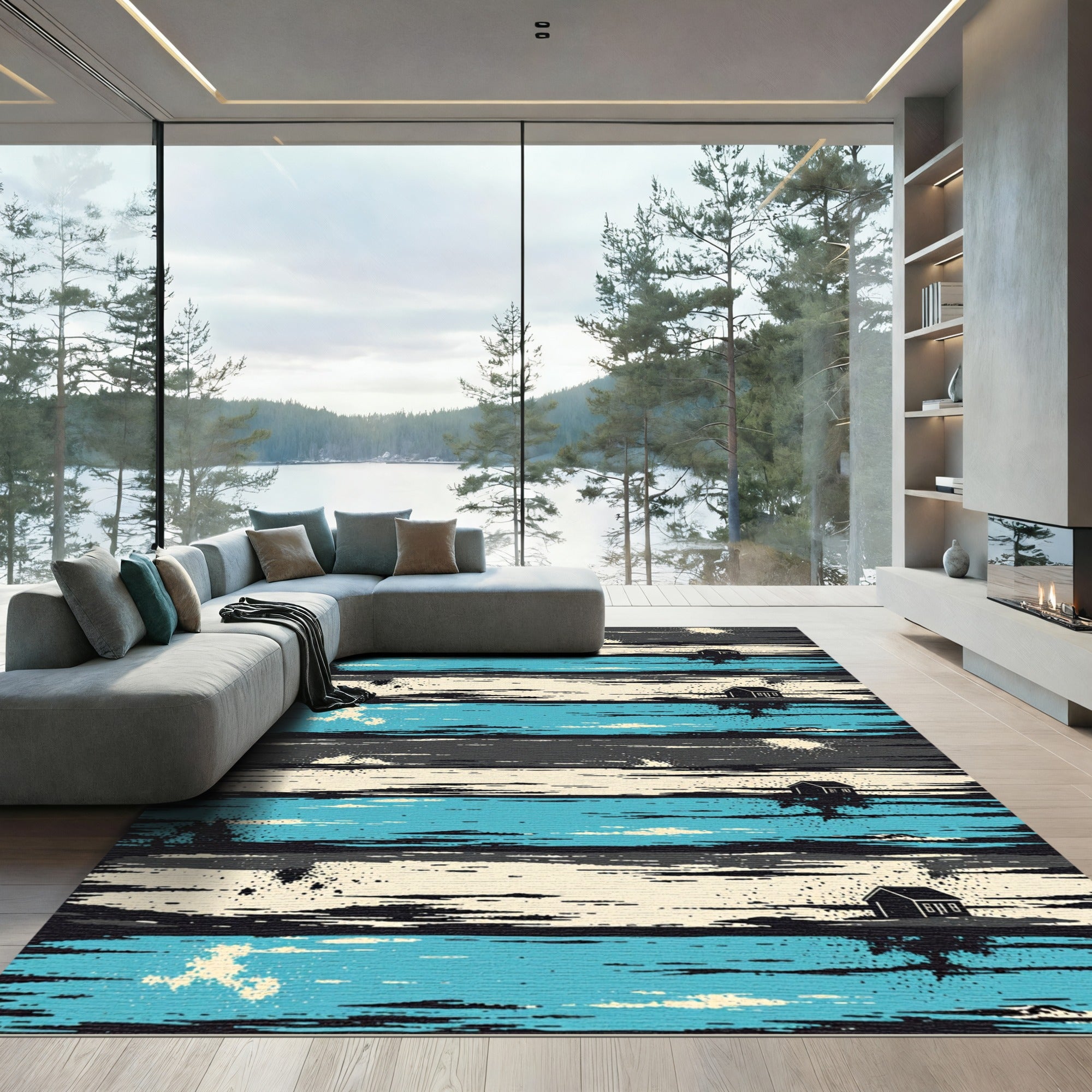 Striped Cabin Coastal Panorama Rug