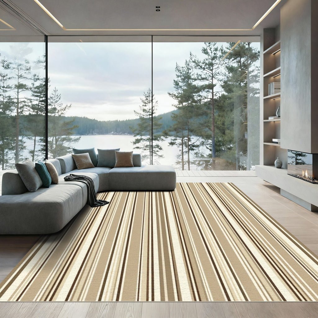 Neutral Earthy Tones Vertical Striped Rug