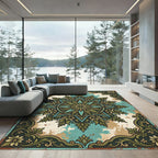 Vintage Teal Green Ornate Sunburst Rug