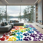 Vibrant Rainbow Animal Paw Trail Rug
