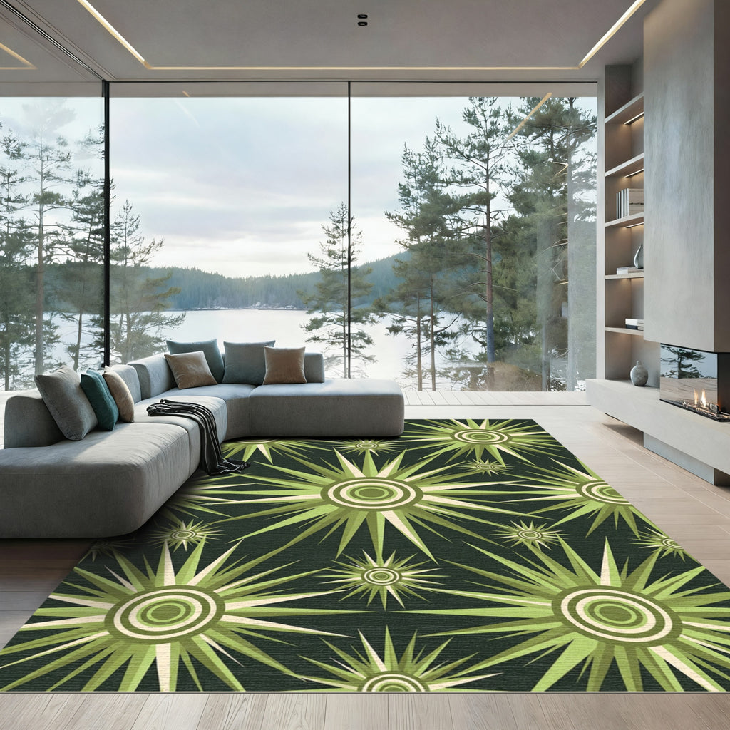 Sage Green Mid Century Starburst Radiance Rug