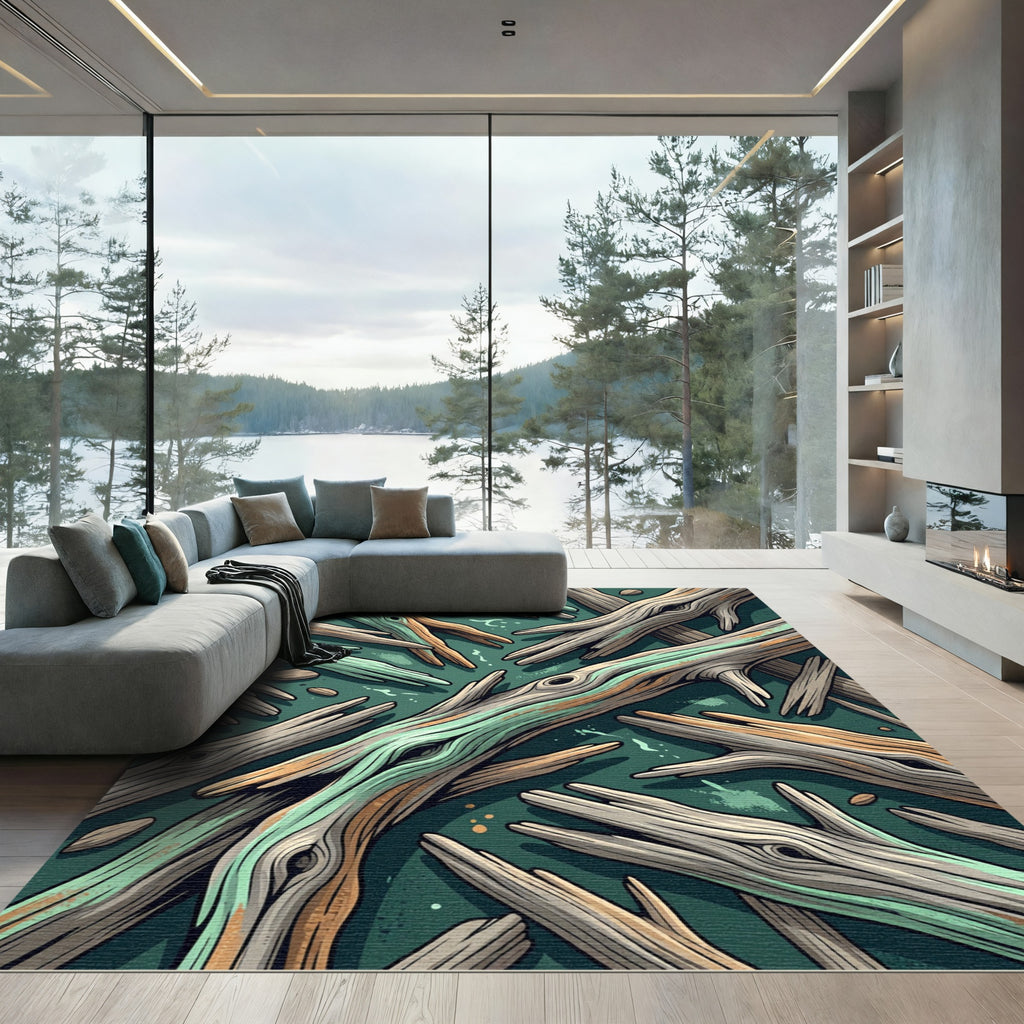 Abstract Driftwood Forest Mint Sage Green Rug