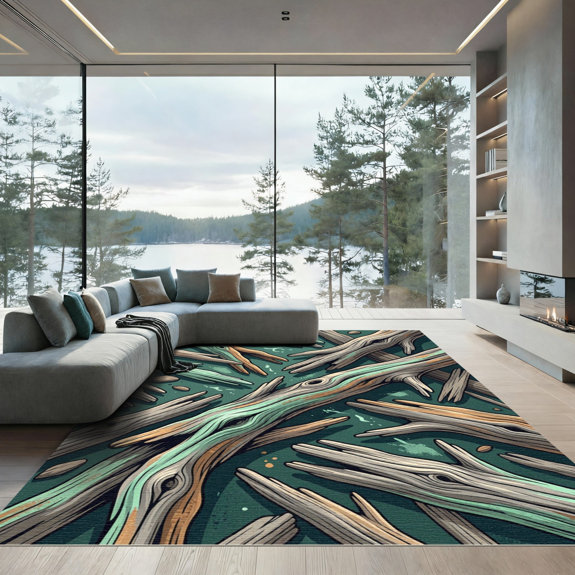 Abstract Driftwood Forest Mint Sage Green Rug