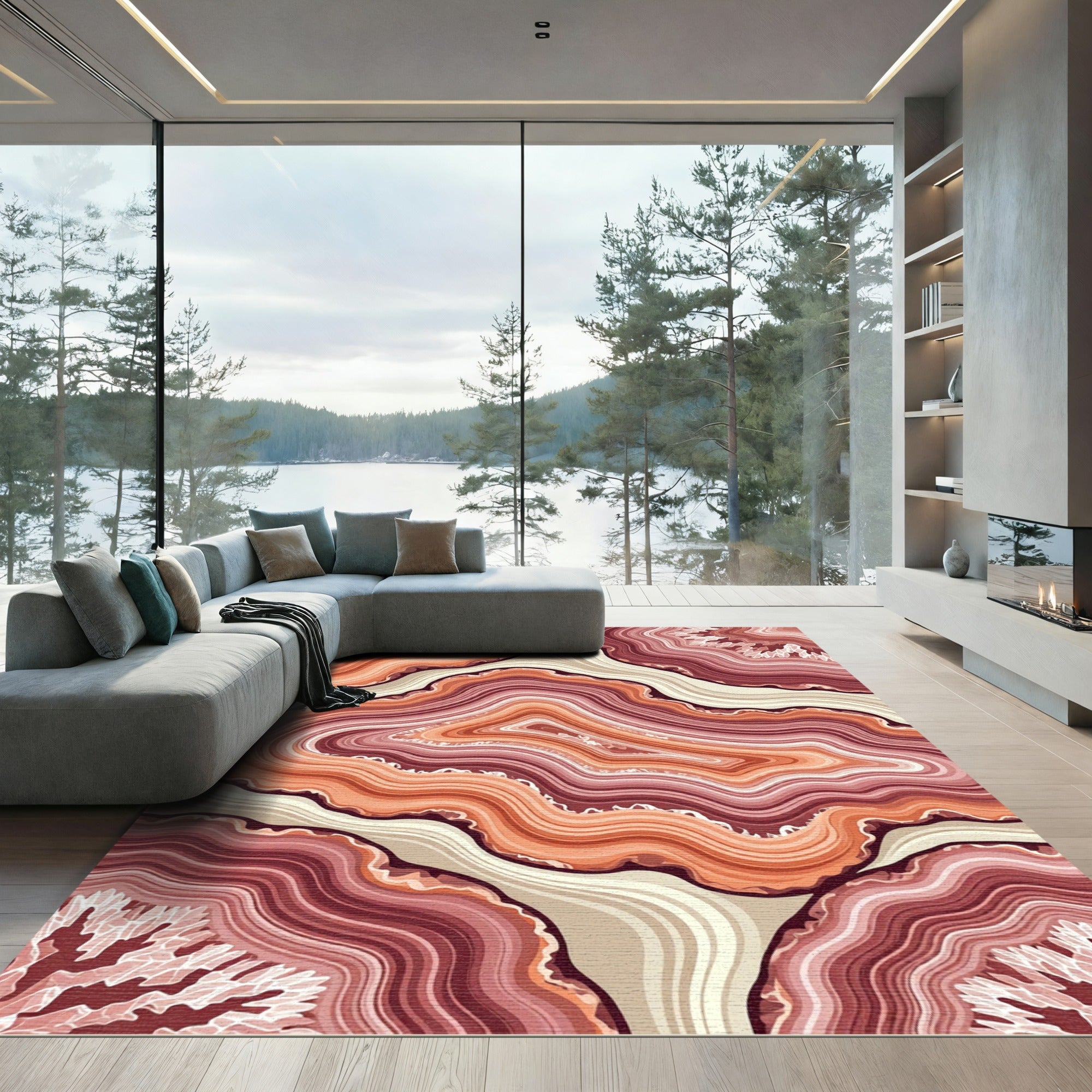 Coral Peach Agate Swirl Rug