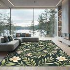 Elegant Olive Branch Floral Botanical Rug