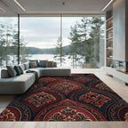 Ornate Crimson Damask Arched Medallion Rug