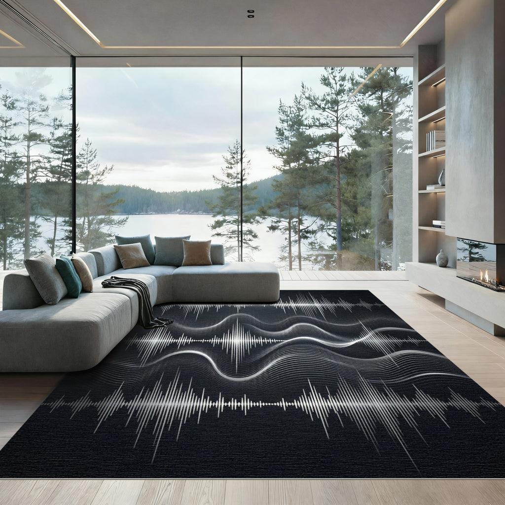 Silver Soundwave Abstract Lines Rug