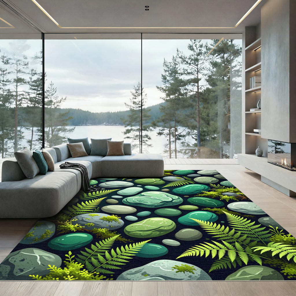 Jade Pebbles Fern Foliage Arrangement Rug