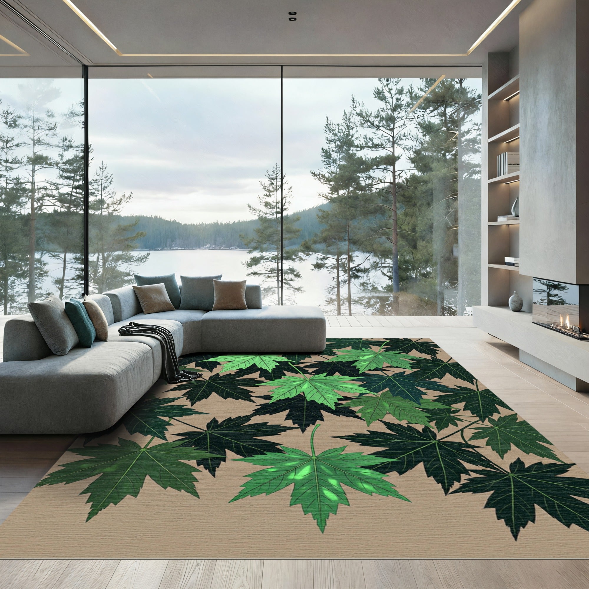 Lush Forest Maple Leaf Botanical Art Rug